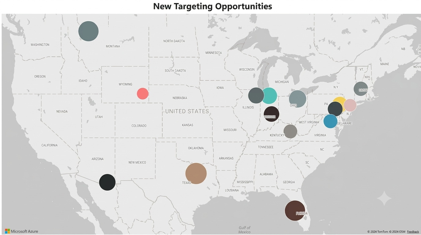 New Targeting Opportunities — territory bubble map by state